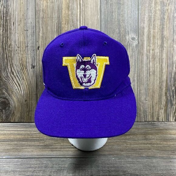 Vintage 90s Washington Huskies American Needle Blockhead Snapback Hat Cap Wool